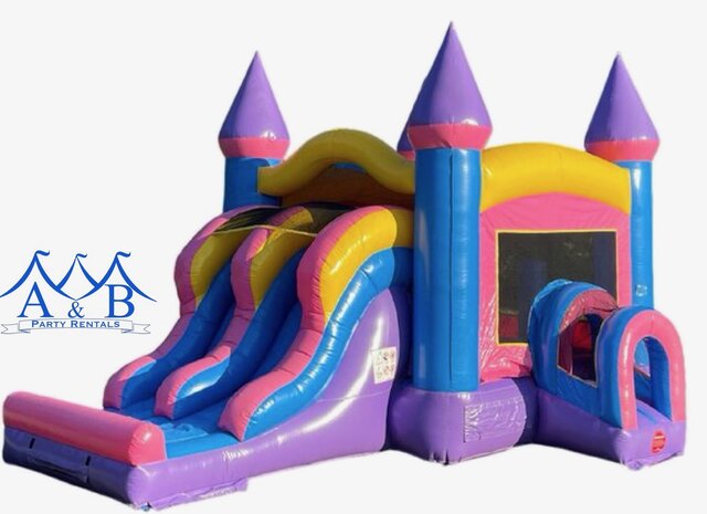 Double Lane Pink Lemonade Bounce House Combo