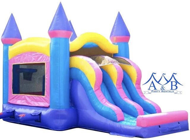 Double Lane Pink Lemonade Bounce House Combo