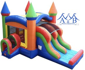 Double Lane Rainbow Bounce House Rental Combo