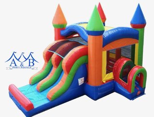Double Lane Rainbow Bounce House Rental Combo