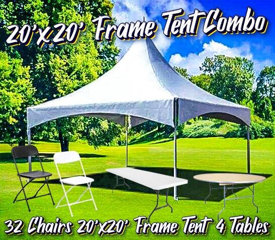 20x20 High Peak Frame Tent, Table, Chair Combo