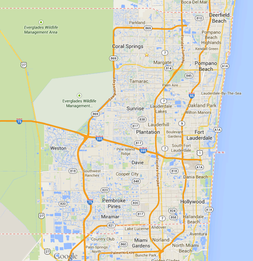 Broward Party Rental Delivery Area Map