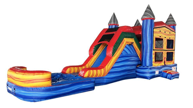 36ft Blue Marble Bounce House Combo+Slide+Pool