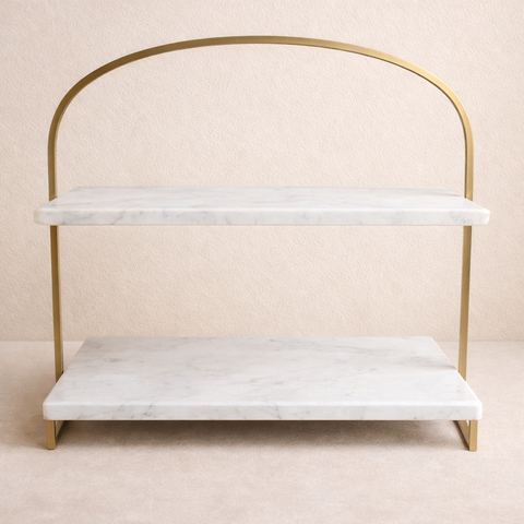 2 Tier Gold and Marble Dessert Tray Stand
