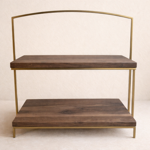 2 Tier Wood and Gold Dessert Stand 