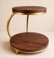 2 Tier Wood and Gold Round Dessert Stand