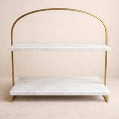 2 Tier Gold and Marble Dessert Tray Stand