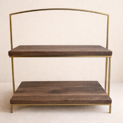 2 Tier Wood and Gold Dessert Stand 