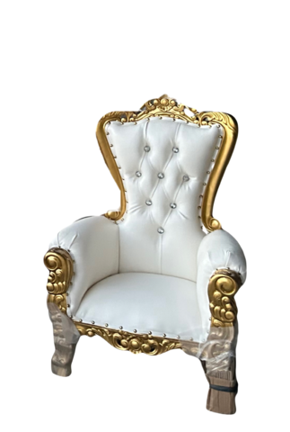Kids white and gold throne chair 