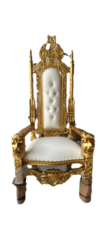 Adult King white and gold throne chair 