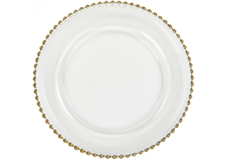 Beaded Glass Charger Plate - Gold Trim