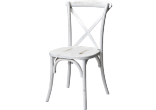 White Washed Cross Back Chair - with burlap cushion 