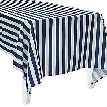 Navy Stripe Rectangle Polyester Tablecloth 