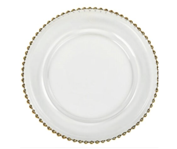 Gold Rim Beaded Glass Charger 