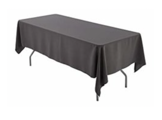 Charcoal Polyester 60x96in fits our 6ft table Half way to the Floor