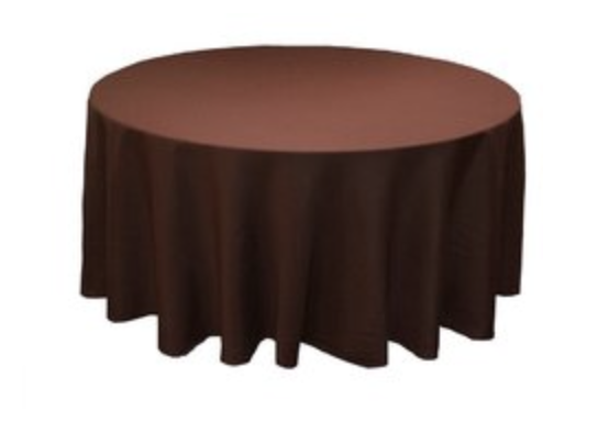 Chocolate Polyester 120in Round Tablecloth (Fits Our 60in Round Table to the Floor)