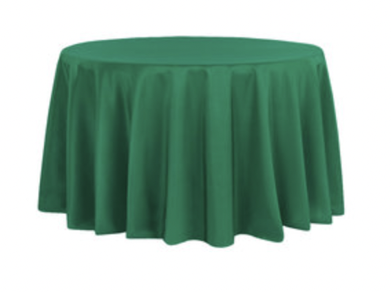 Emerald Green Polyester 120in Round Table Linen (Fits our 60in Round Table to the Floor)