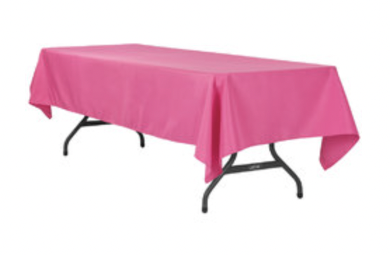 Fuchsia Polyester linen 60x120in fits our 8ft Rectangular Table Half way to the Floor