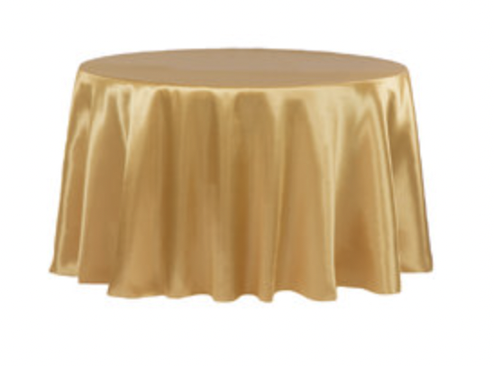 Gold Polyester 132in Round Table Linen (Fits Our 72in Round Table to the Floor)