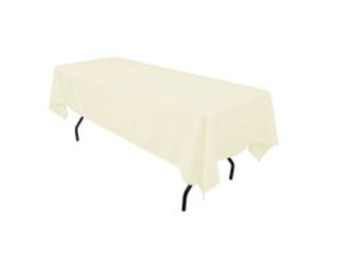 Ivory Polyester linen 60x120in fits our 8ft Rectangular Table Half way to the Floor