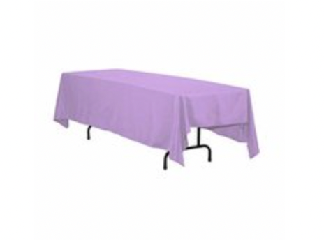 Lavender Polyester linen 60x96in fits our 6ft Rectangular Table Half way to the Floor