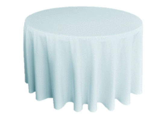 Light Blue Polyester 132in Round Table Linen (Fits Our 72in Round Table to the Floor)