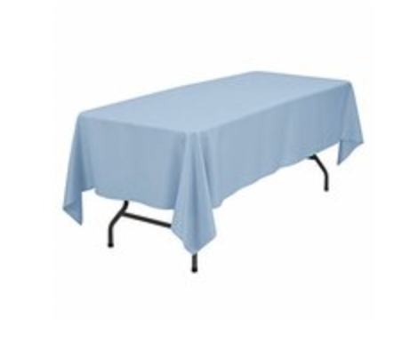 Light Blue Polyester 60x120in fits our 8ft Rectangular Table Half way to the Floor