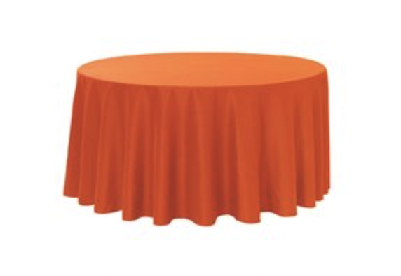 Orange Polyester 132in Round Table Linen (Fits Our 72in Round Table to the Floor)