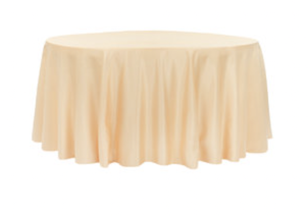 Peach Polyester 132in Round Table Linen (Fits Our 72in Round Table to the Floor)