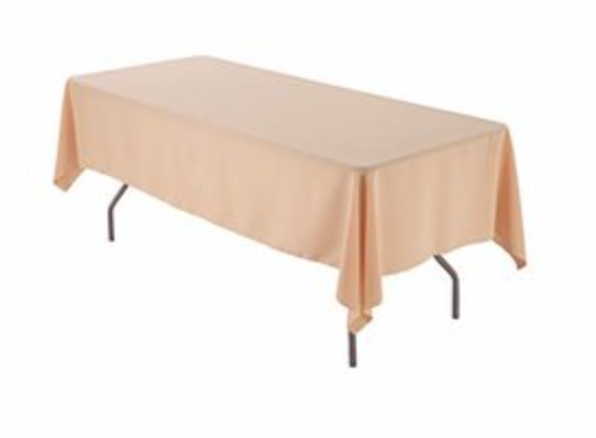  Peach Polyester linen 60x96in fits our 6ft Rectangular Table Half way to the Floor