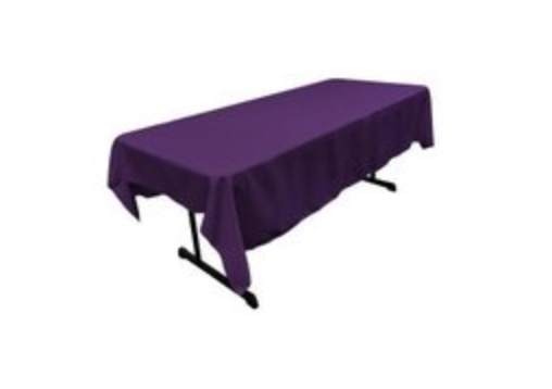 Purple Polyester linen 60x96in fits our 6ft Rectangular Table Half way to the Floor