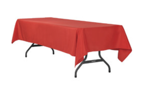 Red Polyester linen 60x96in fits our 6ft Rectangular Table Half way to the Floor