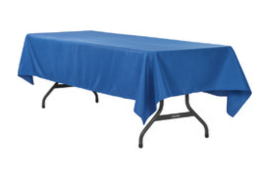 Royal Blue Polyester linen 60x96in fits our 6ft Rectangular Table Half way to the Floor