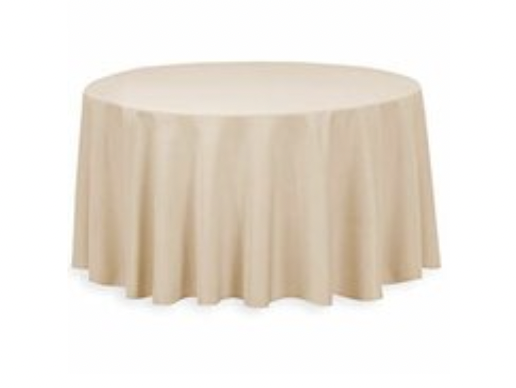 Sand Polyester 108in Round Table Linen (Fits our 48in Round Table to the Floor)