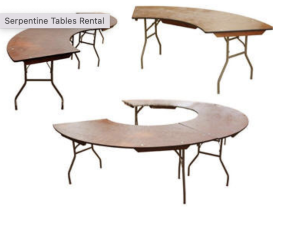 Serpentine Table rental Los Angeles Table and chairs rental near