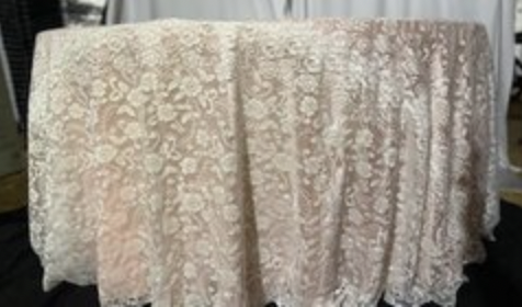 White Flower Lace 120in Round Tablecloth (Fits Our 60in Round Table to the Floor)