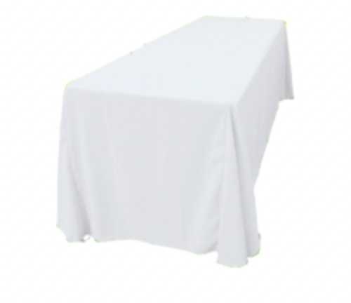White Polyester Linen 90x156in fits our 8ft Rectangular Table to the Floor