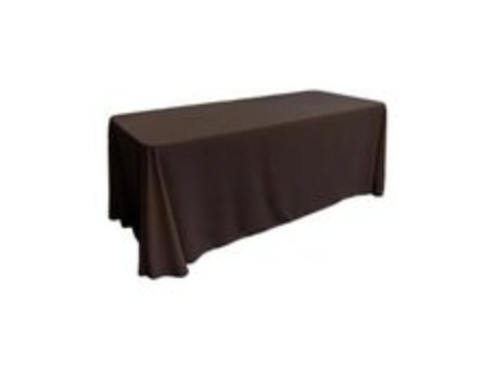 Chocolate Polyester Linen 90x132in fit our 6ft Rectangular table to the Floor