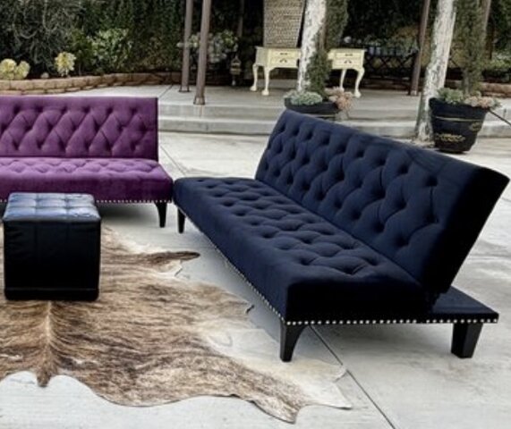 velvet black loung sofa and ottoman