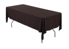 Chocolate Polyester 60x96in fits our 6ft Rectangular Table Half way to the Floor