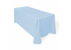 Light Blue Polyester Linen 90x132in fit our 6ft Rectangular table to the Floor