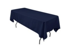 Navy Blue Polyester linen 60x120in fits our 8ft Rectangular Table Half way to the Floor