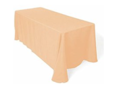 Peach Polyester Linen 90x156in fits our 8ft Rectangular Table to the Floor