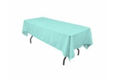 Tiffany Blue Polyester linen 60x96in fits our 6ft Rectangular Table Half way to the Floor