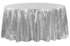Silver Sequin 120in Round Table Cover