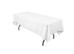White Polyester linen 60x120in fits our 6ft & 8ft Rectangular Table Half way to the Floor