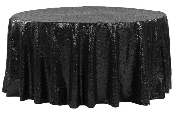 Black Sequin 120in Round Table Cover