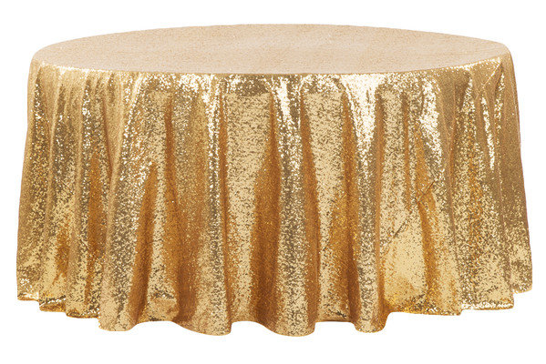 Gold Sequin 120in Round Table Cover