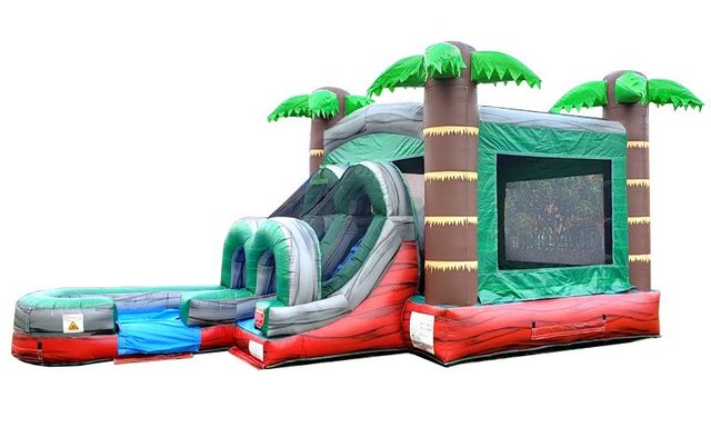 Tropical Red Marble Combo Bounce House and Slide  (Wet or Dry)