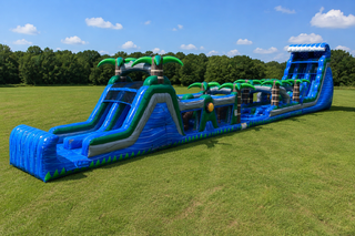 22’ Blue Rush dual lane waterslide + Obstacle + Slip n slide 